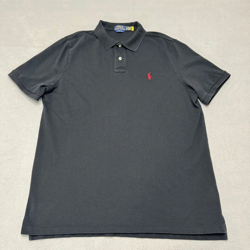 Polo Ralph Lauren Polo Shirt Mens XL Black Classic Fit Cotton Pique Short Sleeve